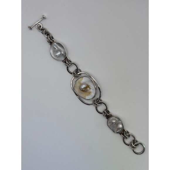 Lapidario Barrera 950 Silver Bracelet – Sculptural Blister Pearl Design - Picture 2 of 12